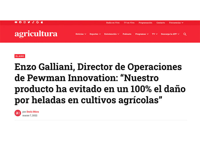 Enzo Galliani, Director de Operaciones de Pewman Innovation: «Nuestro producto ha evitado en un 100% el daño por heladas en cultivos agrícolas»